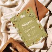 Ein kleiner grüner Kürbissonnenblumenfall Babydusc Einladung