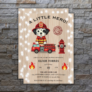 Ein kleiner Held Feuerwehrwagen Welpen Baby Shower Einladung