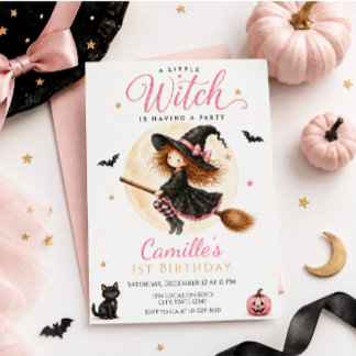 Ein kleiner Hexen-Pink-Halloween-Geburtstag Einladung