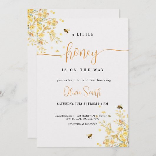 Ein kleiner Honig ist auf dem Weg zur Babydusche Einladung (Vorne/Hinten)