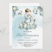 Ein kleiner Junge betet Formal blaues Kleid Einladung (Vorne/Hinten)