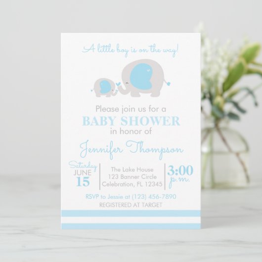 Ein kleiner Junge ist unterwegs - Blau und Weiß El Einladung (Stehend Vorderseite)