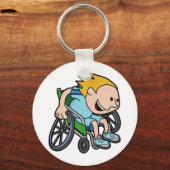 Ein kleiner Junge rennt im Rollstuhl Schlüsselanhänger (Vorderseite)