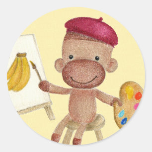 Ein kleiner Künstler, der den Socketaffe klebt Runder Aufkleber