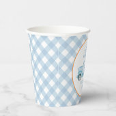 Ein kleiner Kürbis auf dem Weg der blauen LKW-Baby Pappbecher (Rechts)