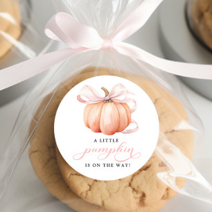 Ein kleiner Kürbis auf die Pink Bow Baby Dusche Runder Aufkleber