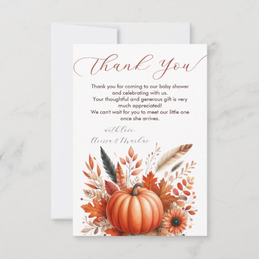 Ein kleiner Kürbis Autumn Danke Note Card (Vorderseite)