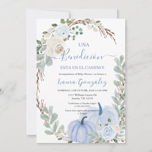 Ein kleiner Kürbis Baby Shower Boy auf Spanisch Einladung (Vorderseite)