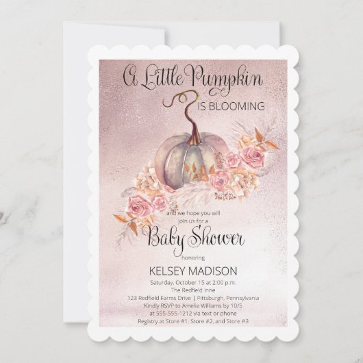 Ein kleiner Kürbis blüht die rosa Babydusche Einladung (Vorderseite)