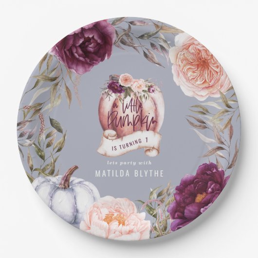 Ein kleiner Kürbis, blumengeschmückt Herbst 1. Geb Pappteller (Vorderseite)