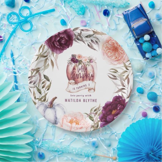 Ein kleiner Kürbis, blumengeschmückt Herbst 1. Geb Pappteller (Party)