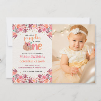 Ein kleiner Kürbis Boho Floral 1. Geburtstagsfoto Einladung