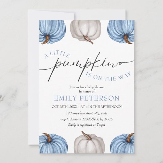 Ein kleiner Kürbis | Boy Fall Babydusche Einladung (Vorderseite)