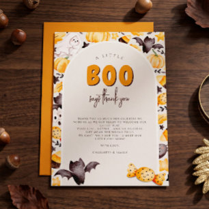 Ein kleiner Kürbis-Geist-Halloween-Baby-Shower Dankeskarte