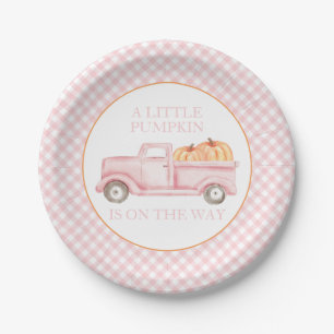 Ein kleiner Kürbis hellrosa Lastwagen-Baby-Party Pappteller