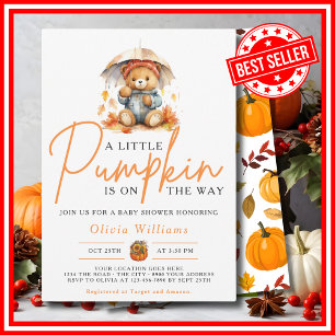 Ein kleiner Kürbis Herbst Herbst CUTE BEAR Baby Sh Einladung