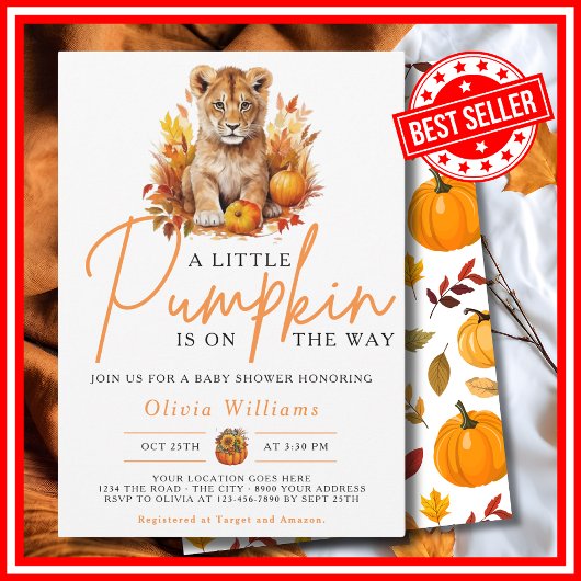 Ein kleiner Kürbis Herbst LION CUB Kinderdusche Einladung
