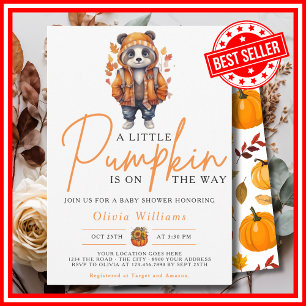 Ein kleiner Kürbis Herbst Panda Babyparty Einladung