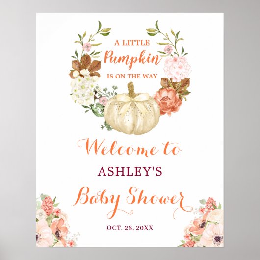 Ein kleiner Kürbis ist auf dem Baby Duschzeichen Poster (Vorne)