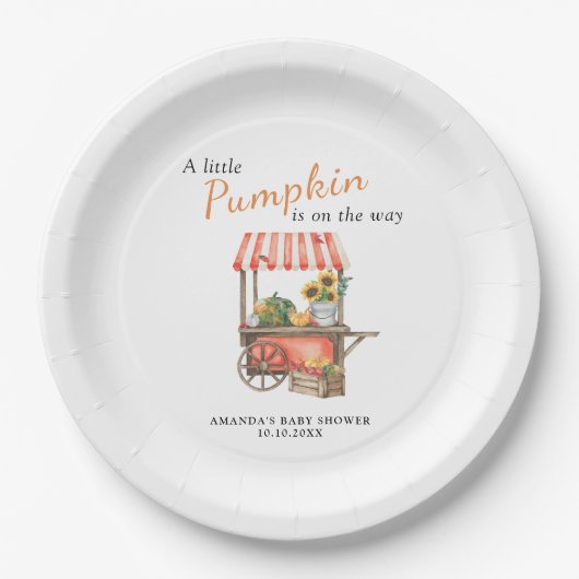 Ein kleiner Kürbis ist auf dem Weg Baby Dusche Pappteller (Vorderseite)