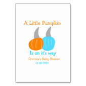 Ein kleiner Kürbis ist auf dem Weg, Babydusche ora Tischnummer (Rückseite)