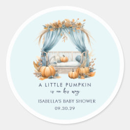 Ein kleiner Kürbis ist auf dem Weg, Junge Babydusc Runder Aufkleber