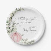 Ein kleiner Kürbis ist auf dem Weg Pink Baby Dusch Pappteller (Vorderseite)