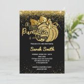 Ein kleiner Kürbis ist auf dem Weg Schwarz & Gold Einladung (Stehend Vorderseite)