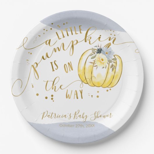 Ein kleiner Kürbis ist auf dem Weg zu einer elegan Pappteller (Vorderseite)