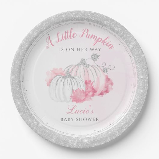 Ein kleiner Kürbis ist auf dem Weg zu einer elegan Pappteller (Vorderseite)