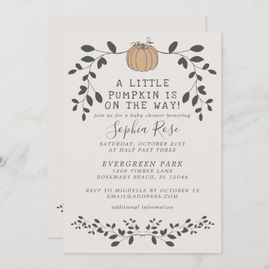 Ein kleiner Kürbis ist auf dem Weg zu einer neutra Einladung (Vorne/Hinten)