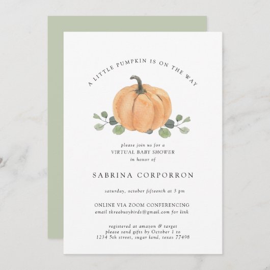 Ein kleiner Kürbis ist auf dem Weg zu virtueller W Einladung (Vorne/Hinten)