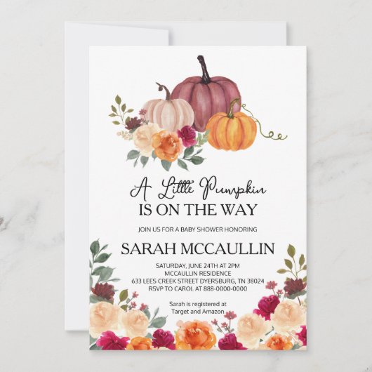 Ein kleiner Kürbis ist auf dem Weg zum Baby-Duschb Einladung (Vorderseite)