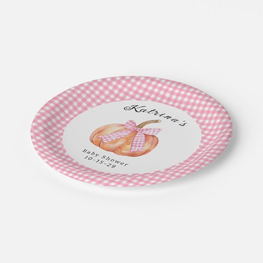 Ein kleiner Kürbis ist auf dem Weg zur Baby-Dusche Pappteller (Schrägansicht)