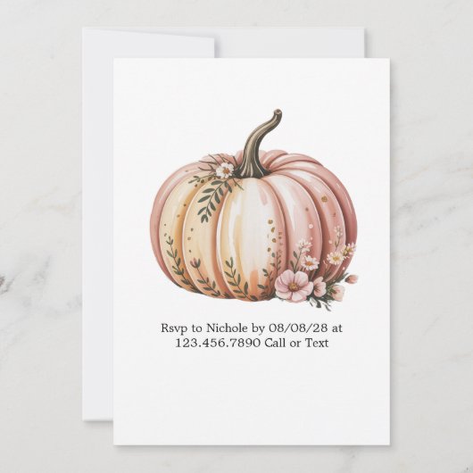 Ein kleiner Kürbis ist auf dem Weg zur Babydusche Einladung (Rückseite)