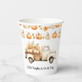 Ein kleiner Kürbis ist auf dem Weg zur Babydusche Pappbecher