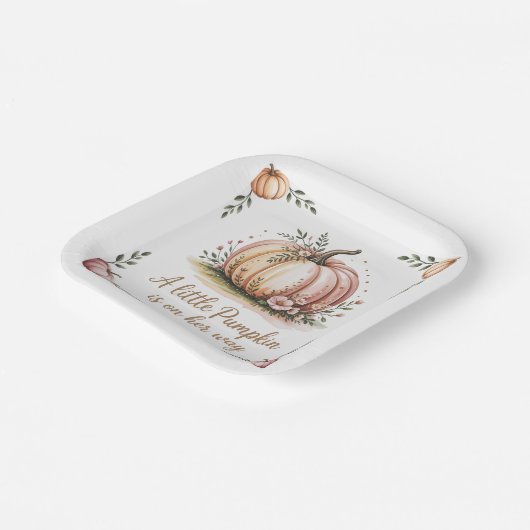 Ein kleiner Kürbis ist auf dem Weg zur Babydusche Pappteller (Gewinkelt)