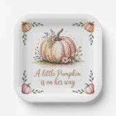 Ein kleiner Kürbis ist auf dem Weg zur Babydusche Pappteller (Vorderseite)