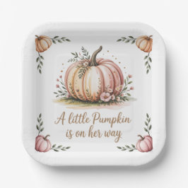 Ein kleiner Kürbis ist auf dem Weg zur Babydusche Pappteller