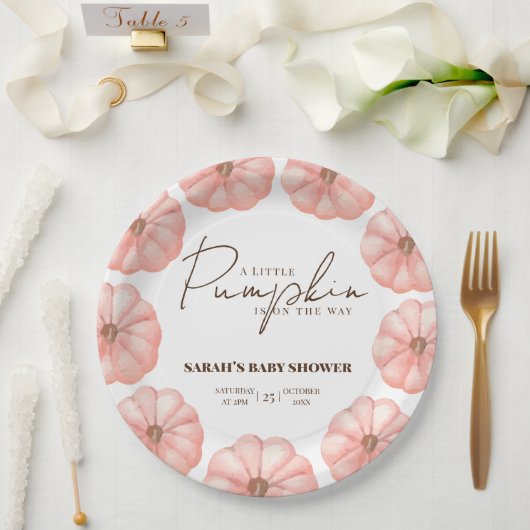 Ein kleiner Kürbis ist auf dem Weg zur Babydusche Pappteller (Hochzeit)