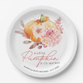 Ein kleiner Kürbis ist auf dem Weg zur Babydusche Pappteller (Vorderseite)