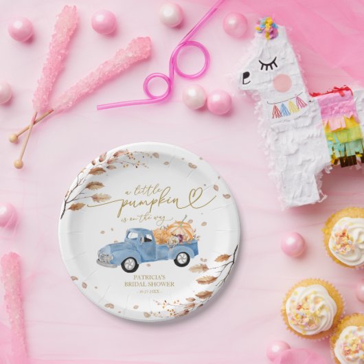 Ein kleiner Kürbis ist auf dem Weg zur Babydusche Pappteller (Party)