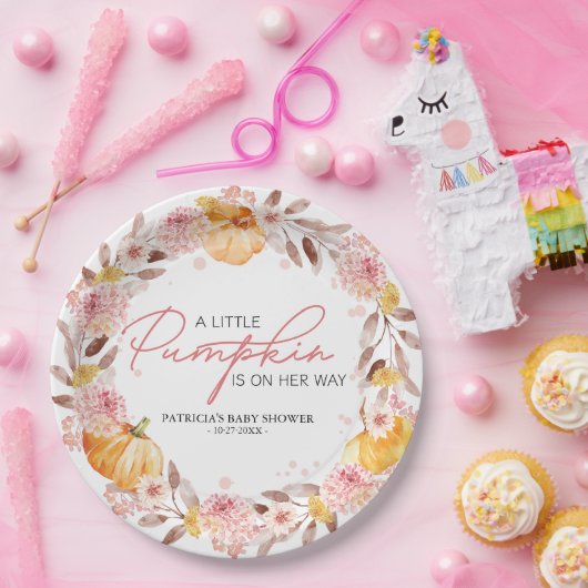 Ein kleiner Kürbis ist auf dem Weg zur Babydusche Pappteller (Party)