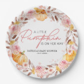 Ein kleiner Kürbis ist auf dem Weg zur Babydusche Pappteller (Vorderseite)