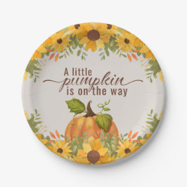 Ein kleiner Kürbis ist auf dem Weg zur Babydusche Pappteller