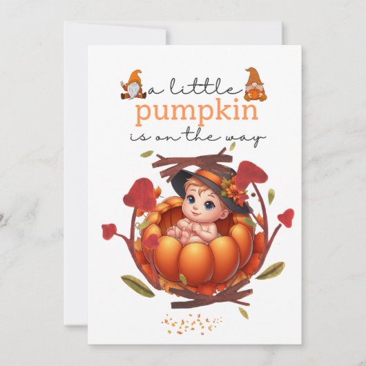 Ein kleiner Kürbis ist auf dem Weg zur Babydusche Save The Date (Vorderseite)