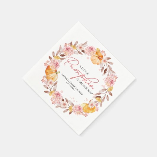 Ein kleiner Kürbis ist auf dem Weg zur Babydusche Serviette (Ecke)