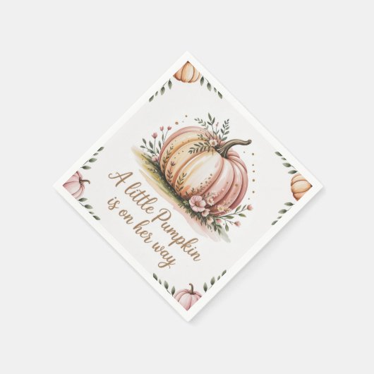 Ein kleiner Kürbis ist auf dem Weg zur Babydusche Serviette (Ecke)