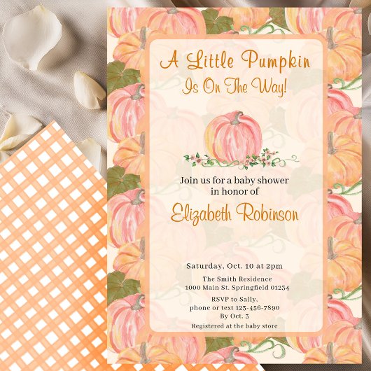 Ein kleiner Kürbis ist auf dem Weg zur Herbstdusch Einladung