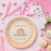 Ein kleiner Kürbis ist auf dem Weg zur Herbstdusch Pappteller (Party)